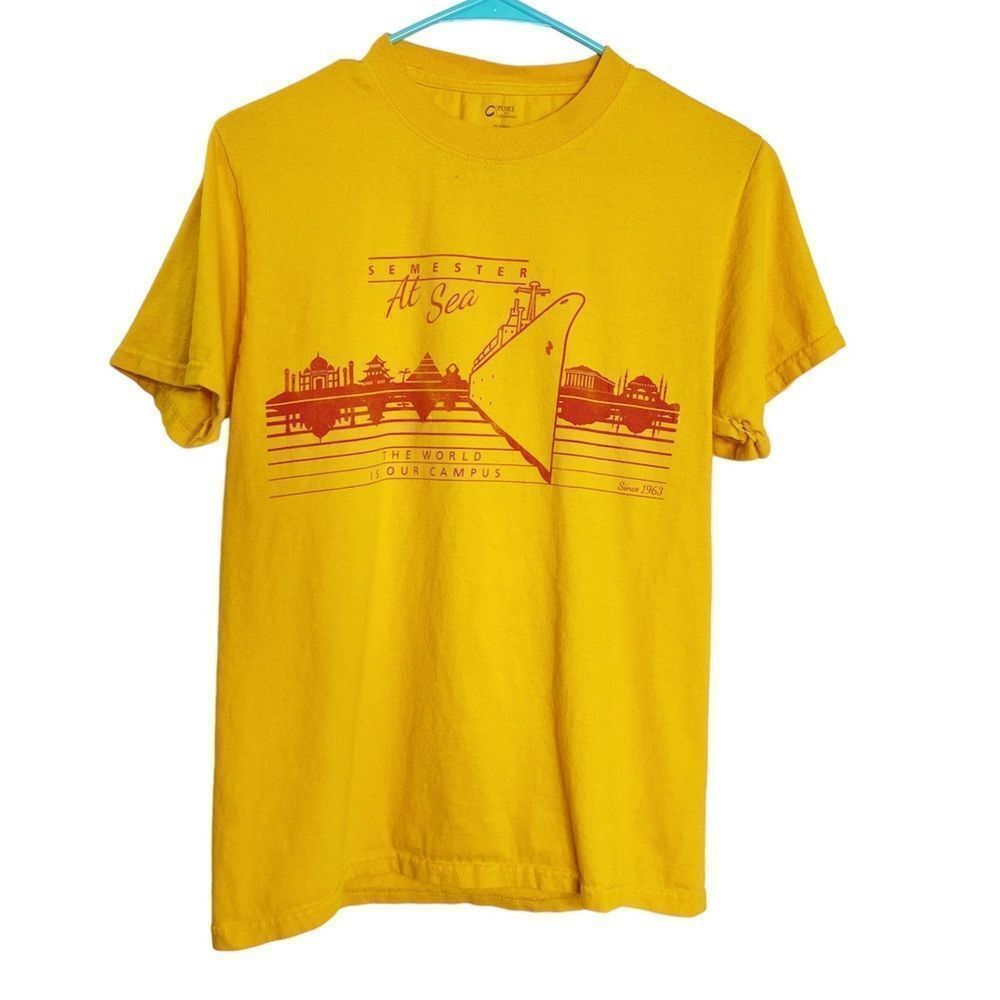 C Port and Company Short Sleeve Graphic Tee Yellow and Red Small